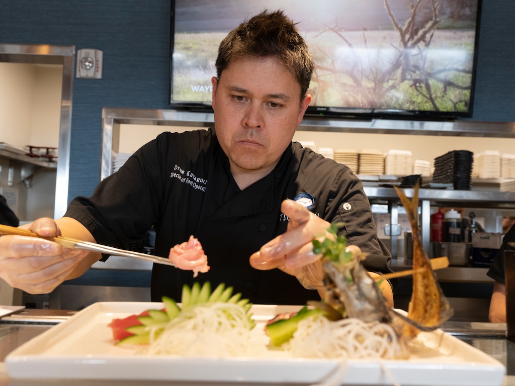 (Rick Egan | The Salt Lake Tribune)  Chef Drew Kawaguchi prepares sushi, at Tsunami, on Tuesday, Feb. 7, 2023.