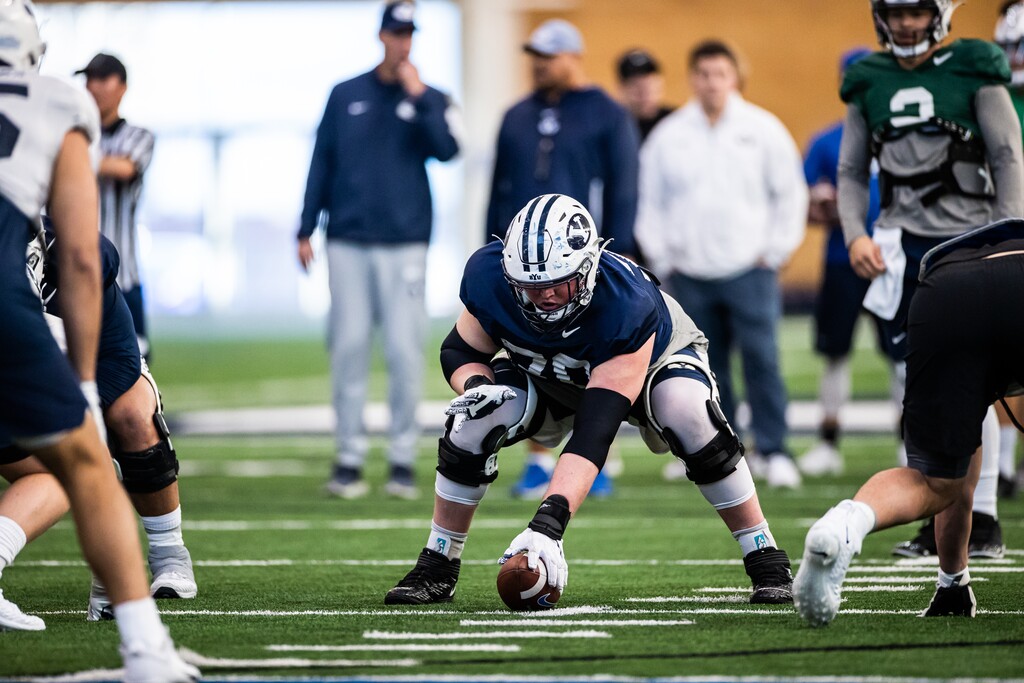 Connor Pay takes snaps during spring practice.