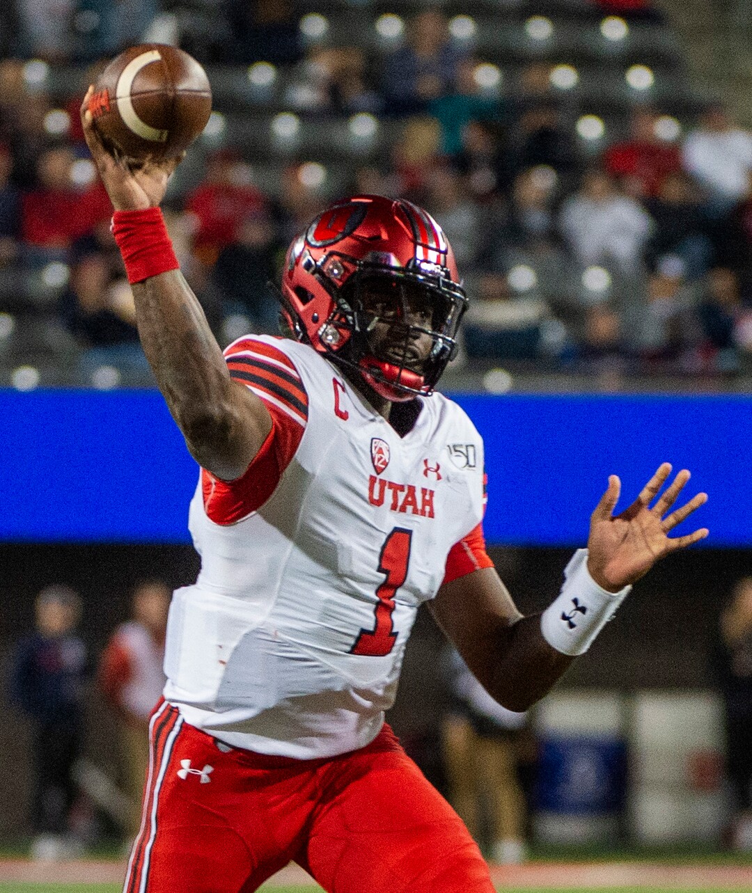(Rick Egan  |  The Salt Lake Tribune)      Utah Utes quarterback Tyler Huntley (1) throws the ball, in PAC-12 action between the Utah Utes and the Arizona Wildcats in Tucson, Saturday, Nov. 23, 2019.