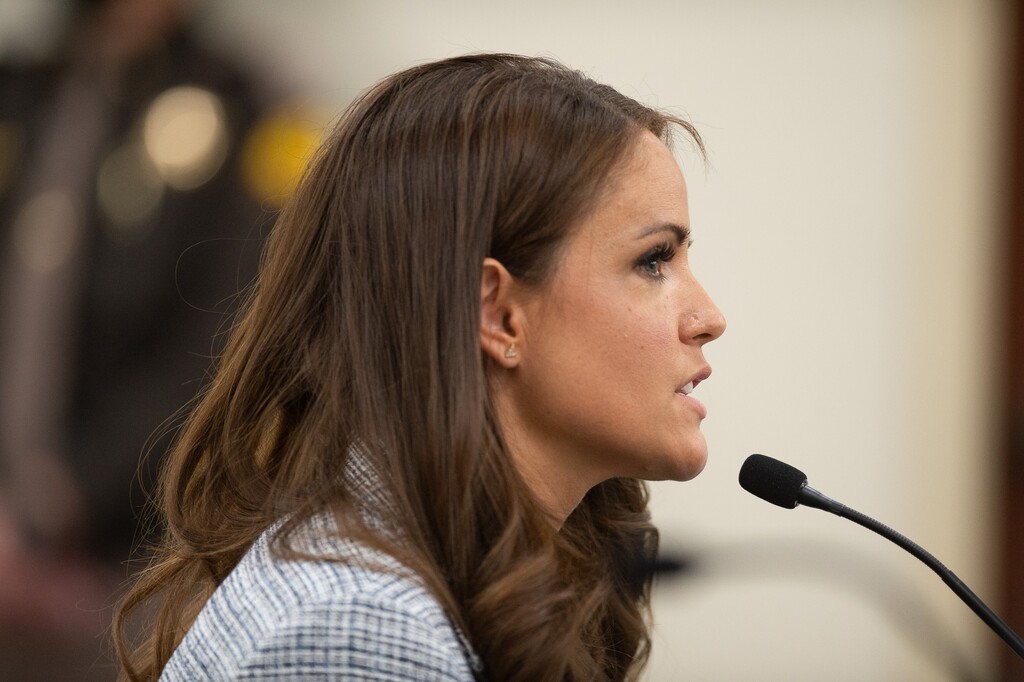 (Trent Nelson | Tribune file photo) Rep. Kera Birkeland, R-Morgan, during a hearing on HB302, a controversial bill on transgender athletics, by the Senate Health and Human Services Standing Committee at the state Capitol in Salt Lake City on Wednesday, Feb. 24, 2021.