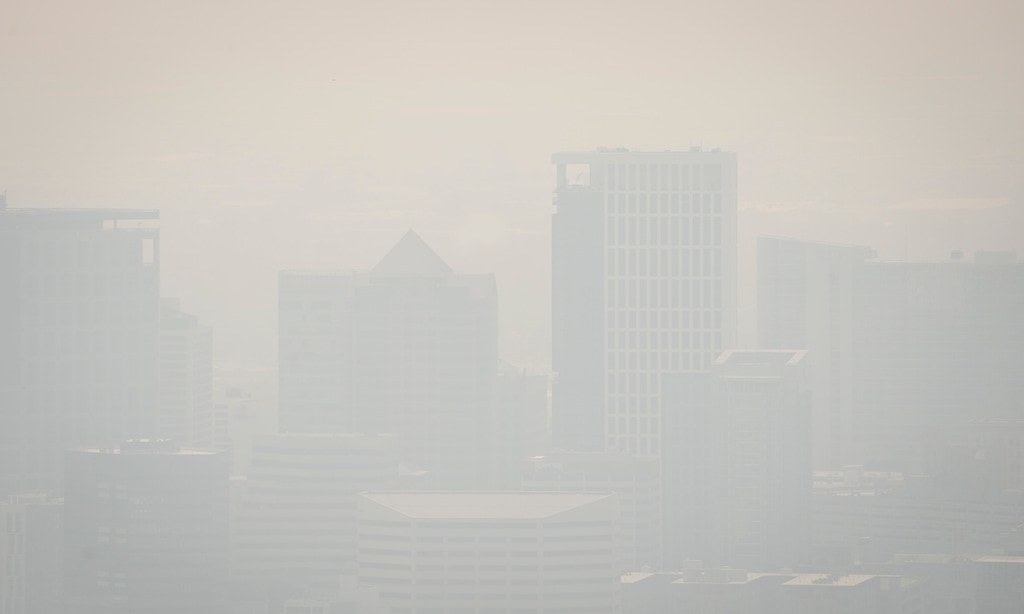 (Bethany Baker  |  The Salt Lake Tribune) Smoke hangs over Salt Lake City on Wednesday, Sept. 11, 2024.