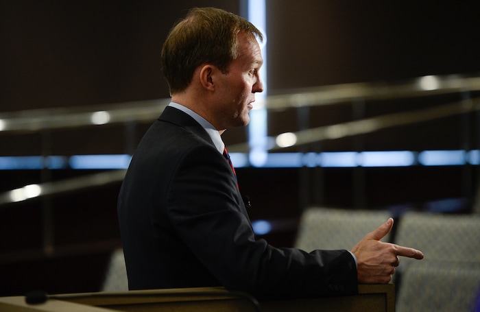 (Francisco Kjolseth | Tribune file photo) Salt Lake County Mayor Ben McAdams speaks with the media after delivering his annual "State of the County" speech in the County Council chambers in the  County Government Center.