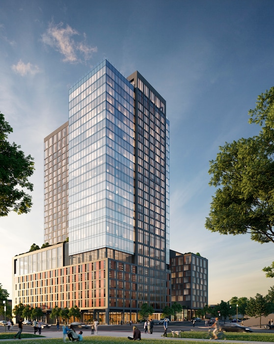 (The Domain Cos.) Rendering of a new skyscraper proposed at 370 S. West Temple in Salt Lake City, part of a downtown building boom pushing the city’s skyline upward.