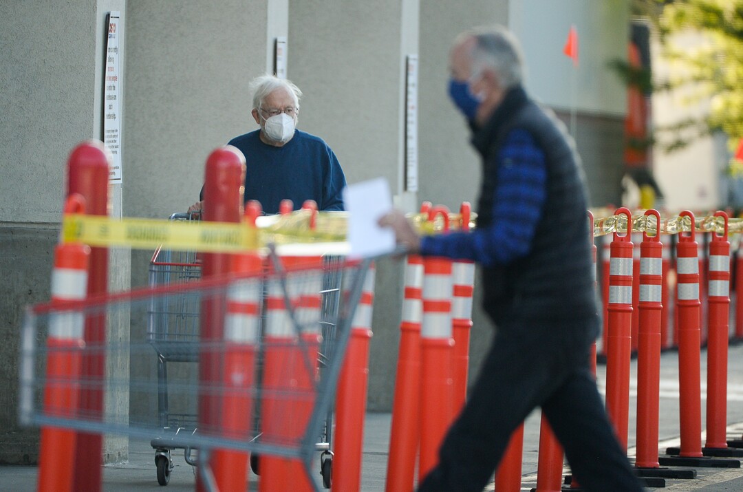 (Francisco Kjolseth  |  The Salt Lake Tribune) Costco begins implementing a policy on Monday, May 4, 2020, that everyone in the store, including shoppers, have to wear a mask, as people shop early in Salt Lake City during the coronavirus pandemic.