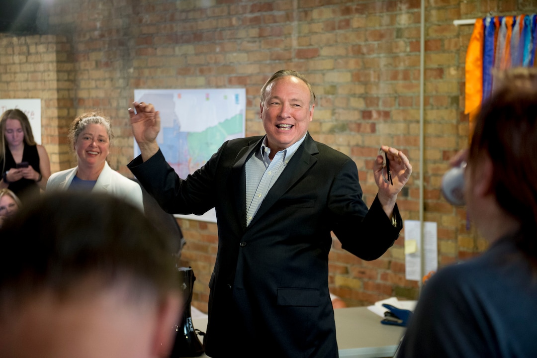 (Jeremy Harmon  |  The Salt Lake Tribune) Jim Dabakis  thanks supporters as election results start to come in during an election night party in Salt Lake City on Tuesday, August 13, 2019.