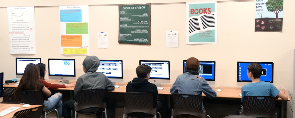 (Al Hartmann  |  The Salt Lake Tribune) Students at work at the Salt Lake City School District's Innovations Early College High School in Salt Lake City.