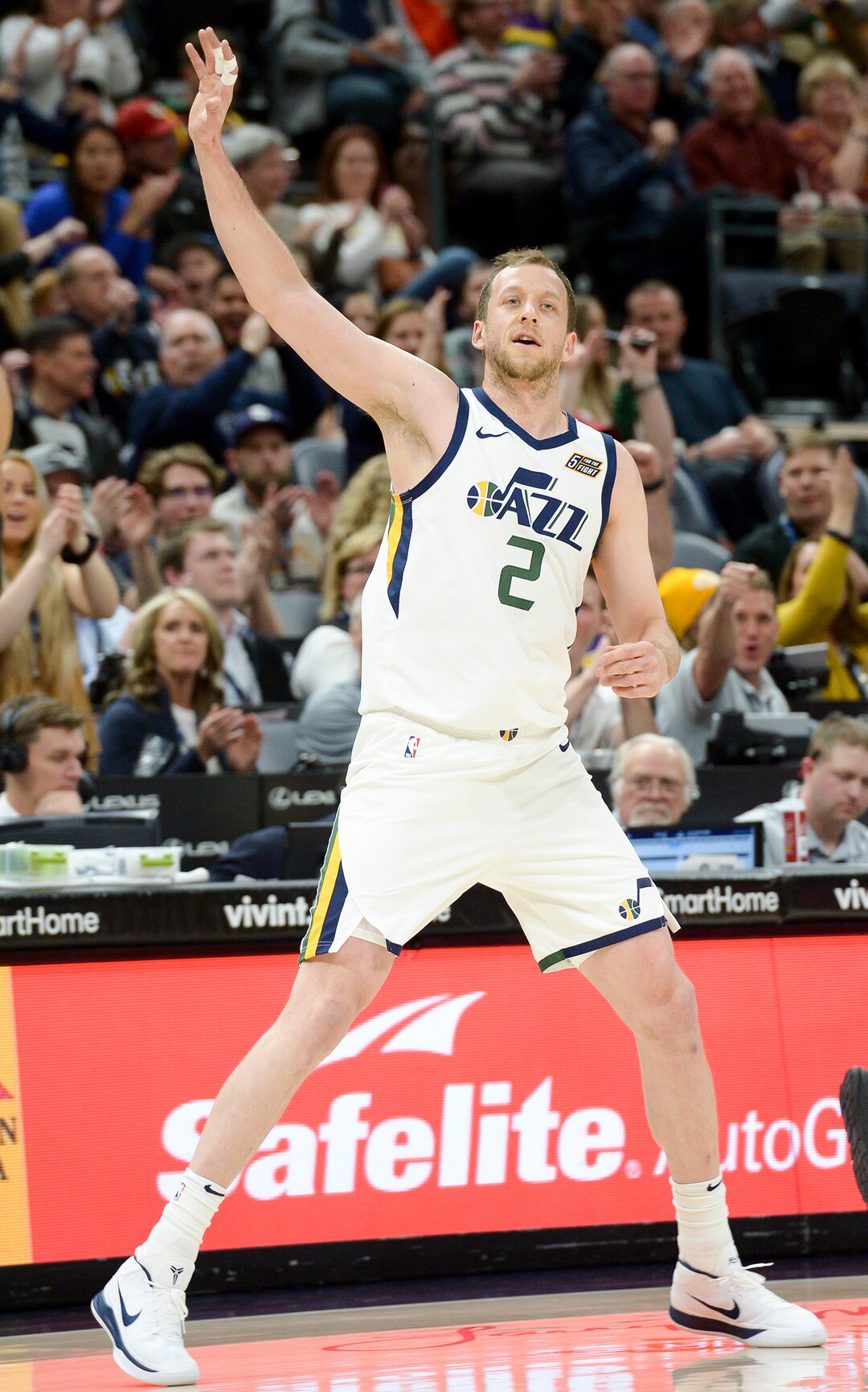 Leah Hogsten  |  The Salt Lake Tribune  Utah Jazz forward Joe Ingles (2) for three as the Utah Jazz take on the Atlanta Hawks, Feb. 1, 2019 at Vivint Smart Home Arena. 