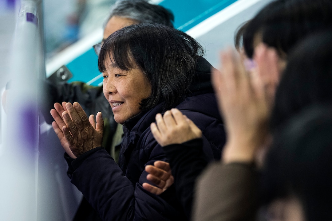 (Chris Detrick  |  The Salt Lake Tribune)  Hetty Wang reacts after watching her son Nathan Chen compete in the Men Single Skating Free Skating at Gangneung Ice Arena during the Pyeongchang 2018 Winter Olympics Saturday, Feb. 17, 2018. Chen landed a record six quadruple jumps, scoring 215.08.