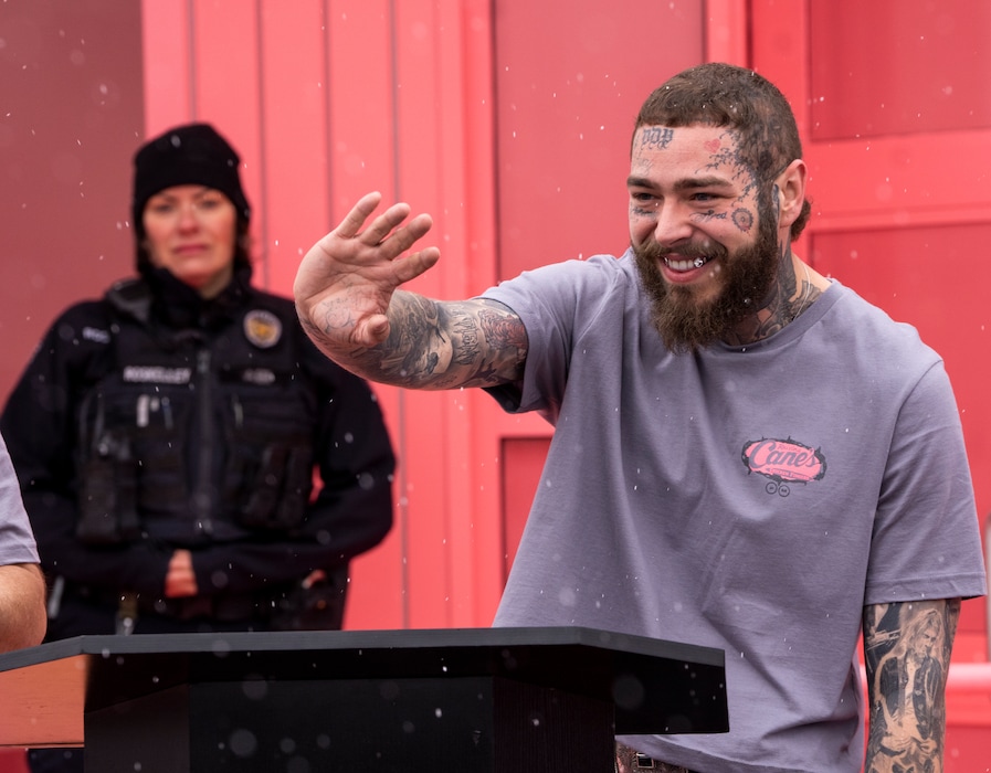 (Rick Egan | The Salt Lake Tribune) Post Malone, was appears for the opening of new Raising Cane's in Fort Union, on Thursday, April 13, 2023. Post Malone lives in Utah.