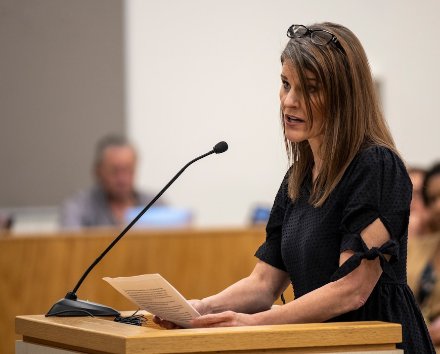(Rick Egan | The Salt Lake Tribune) Utah school board member Natalie Cline speaks on Tuesday, Sept. 26, 2023. Cline has repeatedly drawn attention since she was elected to the Utah State Board of Education in November 2020.