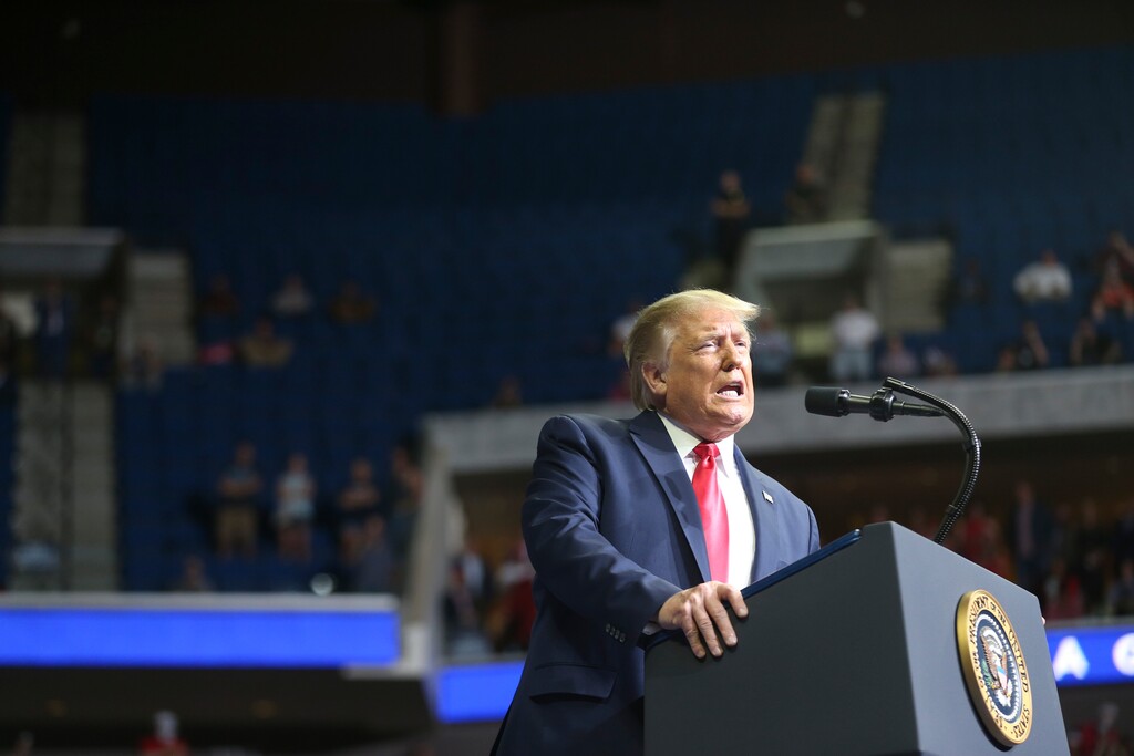President Donald Trump speaks during his campaign rally at BOK Center in Tulsa, Okla., Saturday, June 20, 2020. (Ian Maule/Tulsa World via AP)