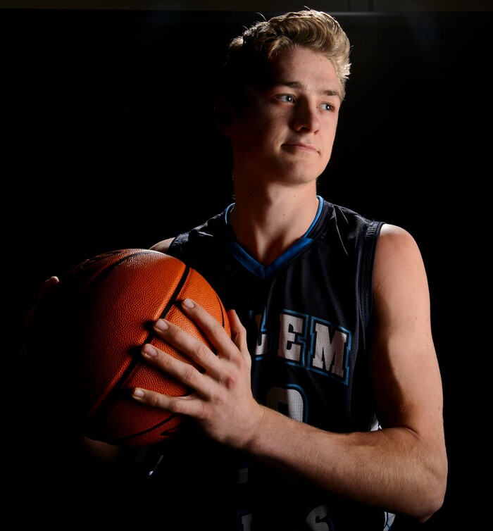 (Steve Griffin  |  The Salt Lake Tribune)  Prep basketball James Nelson, Salem Hills, in the Salt Lake Tribune studio in Salt Lake City Tuesday April 10, 2018.