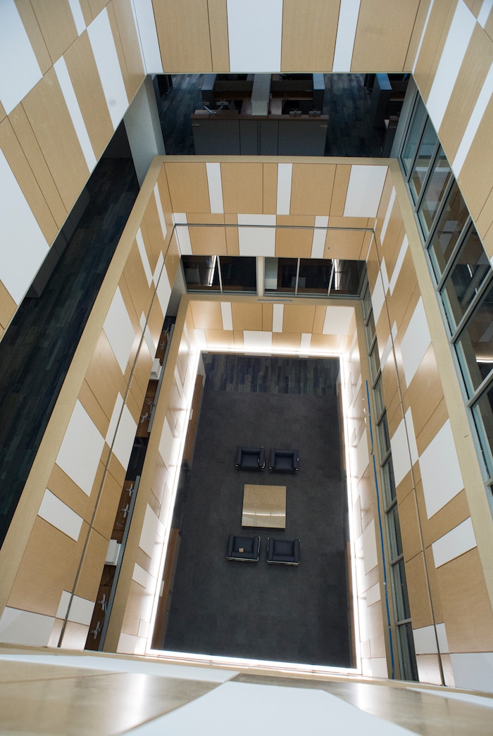 (Rick Egan  |  The Salt Lake Tribune)    The center of the the new Salt Lake County District Attorney building is open in the center from the 2nd to the 5th floor in Salt Lake City, Friday, March 9, 2018.


