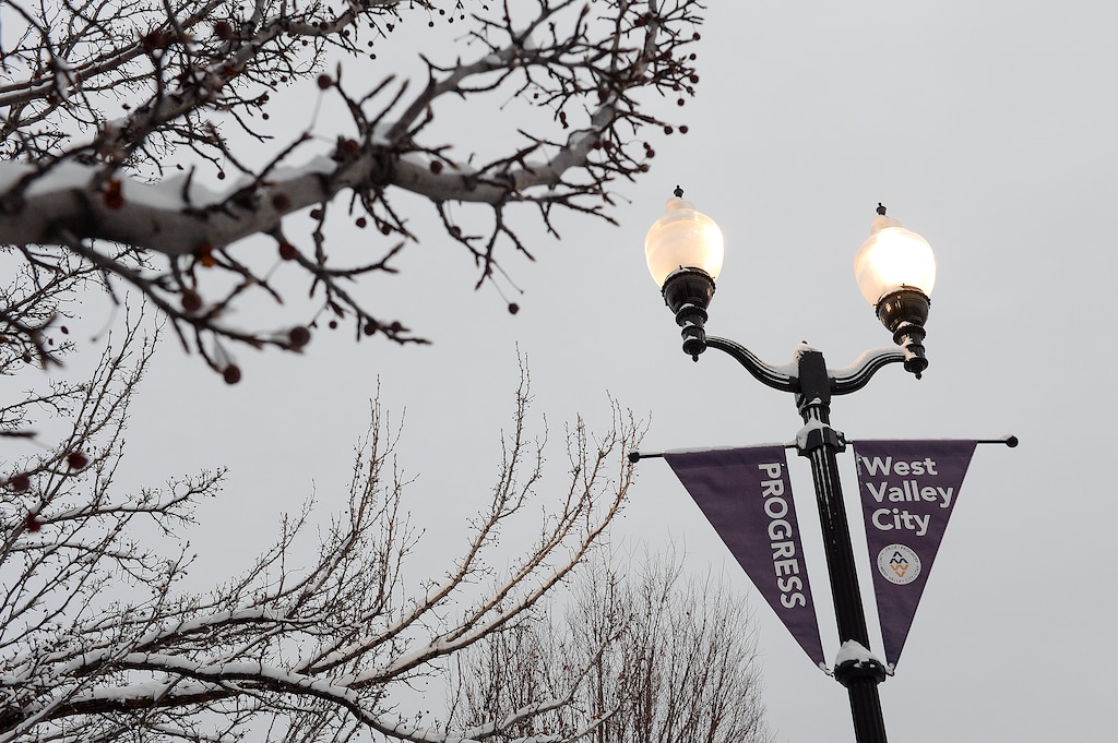 (Chris Samuels | The Salt Lake Tribune) Streetlights along 3500 West in West Valley City, Tuesday, Dec. 28, 2021. A new fee will allow the city to build more streetlights and maintain existing ones.