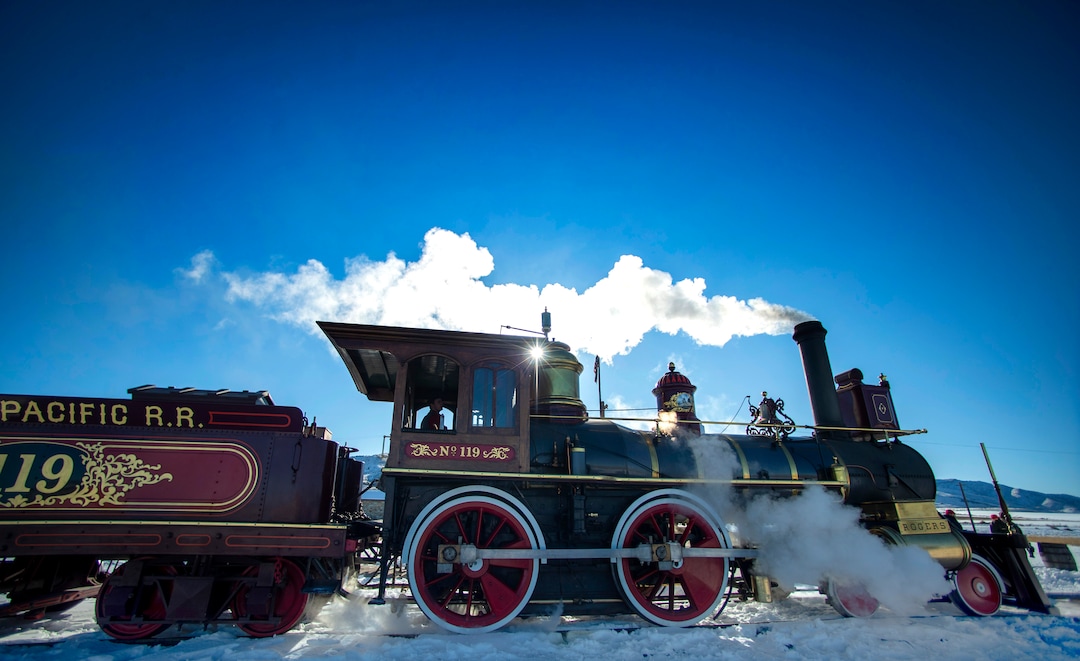 (Rick Egan | The Salt Lake Tribune) The 119 Steam Engine chugs down the track at the Golden Spike National Historical Park during one of the winter steam locomotive demonstrations, on Tuesday, Dec. 29, 2020.