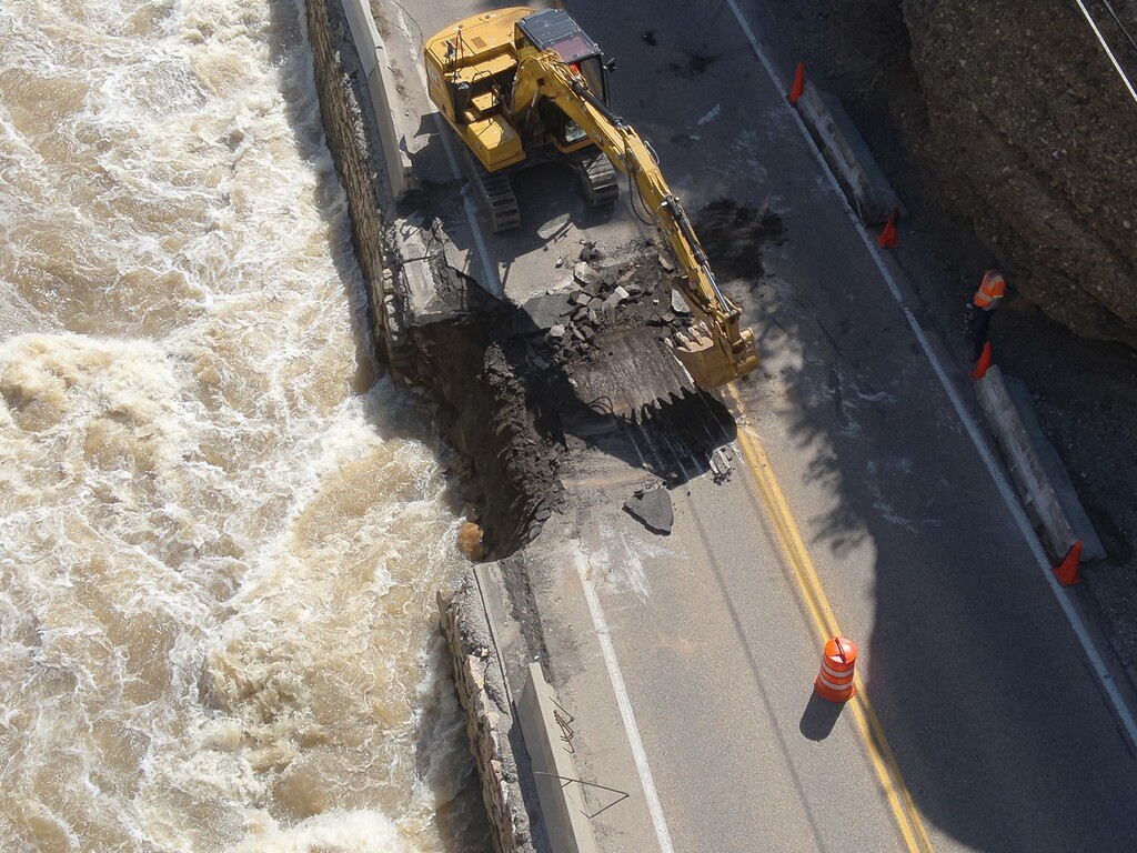 (Weber County Sheriff's Office) State Road 39 through Ogden Canyon was shut down on Thursday, May 11, 2023, after the high flow of the Ogden River eroded a section of bank underneath the roadway.
