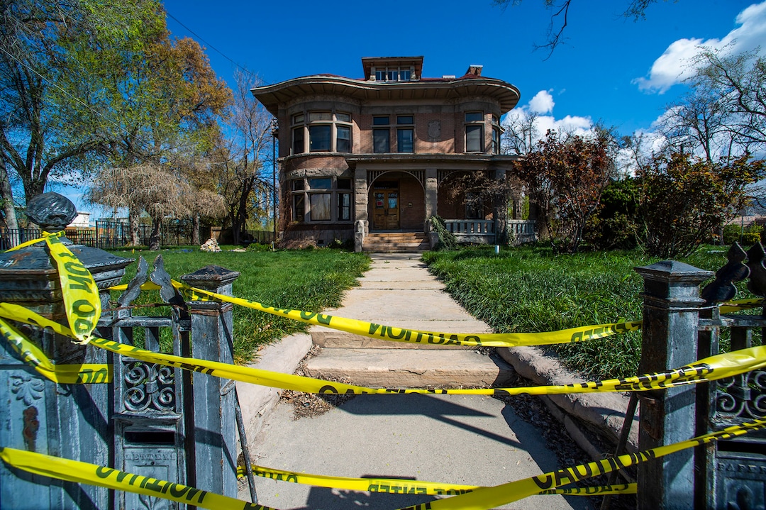 (Rick Egan  |  The Salt Lake Tribune)     The Albert Fisher Mansion and Carriage House were damaged due to the collapsing chimney and falling debris in the March 18 earthquake, Monday, April 13, 2020