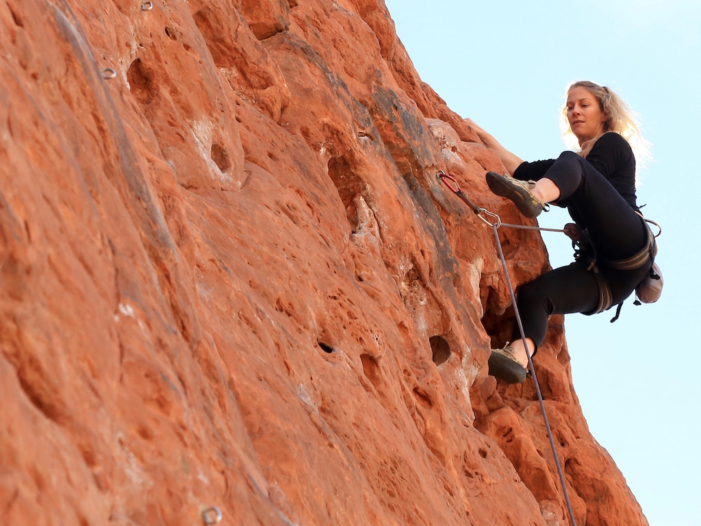 (Brian Passey | The Spectrum via AP file photo)  A woman climbs the Chuckwalla Wall in a section of the Red Cliffs Desert Reserve in St. George, Utah, on April 6, 2017.