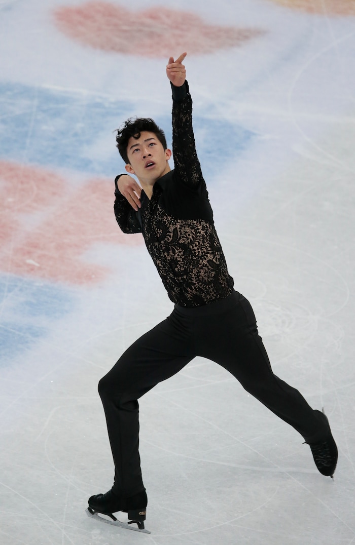 Nathan Chen, of the United States, skates his short program at the World figure skating championships in Helsinki, Finland, on Thursday, March 30, 2017. (AP Photo/Ivan Sekretarev)