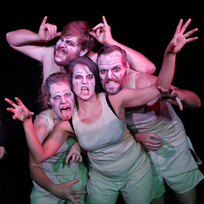 Emily Nash, from left, Leviticus Brown, Brenda Hattingh and Shawn Saunders perform in “Shockheaded Peter,” a macabre German musical crafted out of cautionary tales about the delightful, horrible consequences of children’s disobedience, which is the latest production by Sackerson theater company.