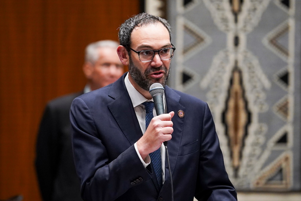Republican State Rep. Alexander Kolodin speaks during a House session, Wednesday, April 23, 2025, at the state Capitol in Phoenix. (AP Photo/Samantha Chow)