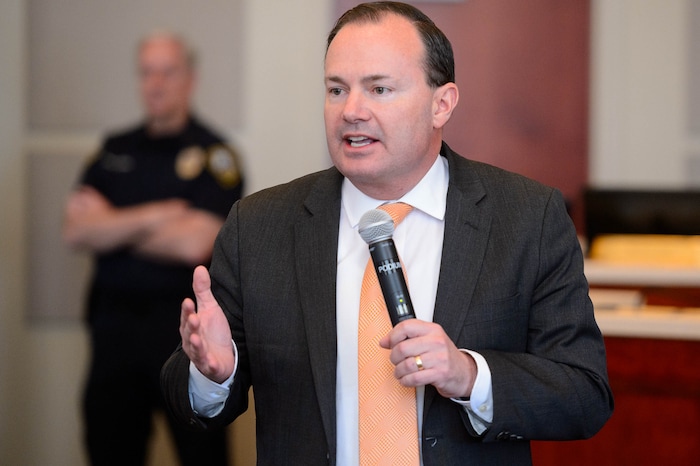 (Trent Nelson  |  Tribune file photo) Sen. Mike Lee answers questions at a town hall in Draper on Wednesday, Feb. 19, 2020.