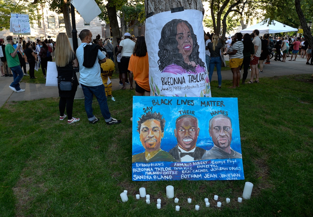 (Francisco Kjolseth  |  The Salt Lake Tribune) People killed by police are commemorated during Juneteenth the celebration at Washington Square in Salt Lake City on Friday, June 19, 2020.