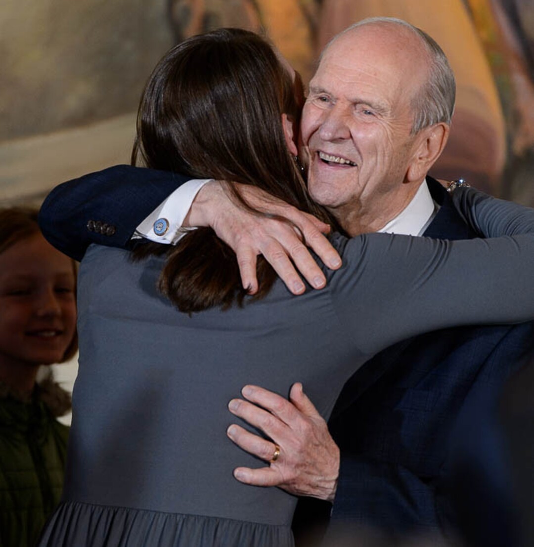 (Trent Nelson | The Salt Lake Tribune)  Russell M. Nelson embraces family members following a news conference in the lobby of the Church Office Building in Salt Lake City, Tuesday January 16, 2018. Nelson was named the 17th president of the nearly 16 million-member Church of Jesus Christ of Latter-day Saints.