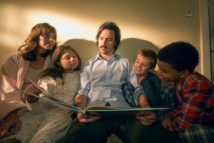 Ron Batzdorff | NBC
Mandy Moore as Rebecca, Mackenzie Hancsicsak as Kate, Milo Ventimiglia as Jack, Parker Bates as Kevin and Lonnie Chavis as Randall in "This Is Us."
