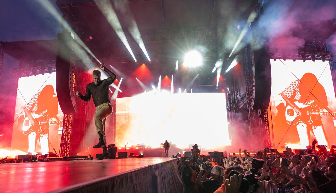 (Rick Egan | The Salt Lake Tribune) Dan Reynolds performs with Imagine Dragons, at Rice-Eccles Stadium, on Friday, Aug. 5, 2022.