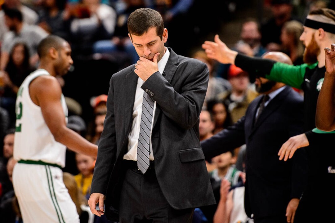 (Trent Nelson | The Salt Lake Tribune)  Boston coach Brad Stevens. Utah Jazz vs. Boston Celtics, NBA basketball in Salt Lake City on Friday Nov. 9, 2018.
