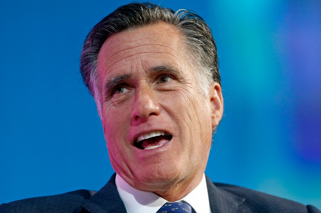 FILE - In this Jan. 19, 2018, file photo, former Republican presidential candidate Mitt Romney speaks at a conference in Salt Lake City. Romney is heading into a debate against Republican state lawmaker Mike Kennedy, who forced him into a primary in the race for a Utah Senate seat. The contest Tuesday evening, May 29, pits heavily favored former presidential contender Romney against Kennedy, a conservative doctor and lawyer who won with state party stalwarts after calling for change in Washington. (AP Photo/Rick Bowmer, File)