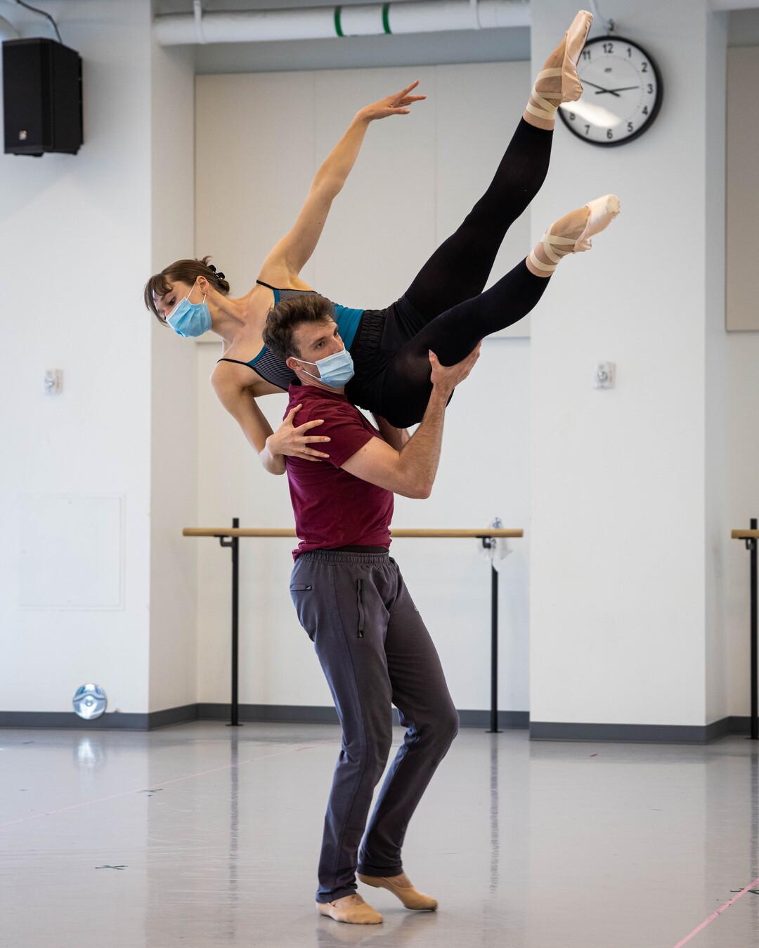 (Beau Pearson  |  courtesy of Ballet West) Artist Olivia Gusti and first soloist Tyler Gum rehearse, in socially distanced conditions, for Ballet West's season opener, "Nine Sinatra Stories." Because of COVID-19 restrictions, only married and cohabitating dancers are performing duets for this show.