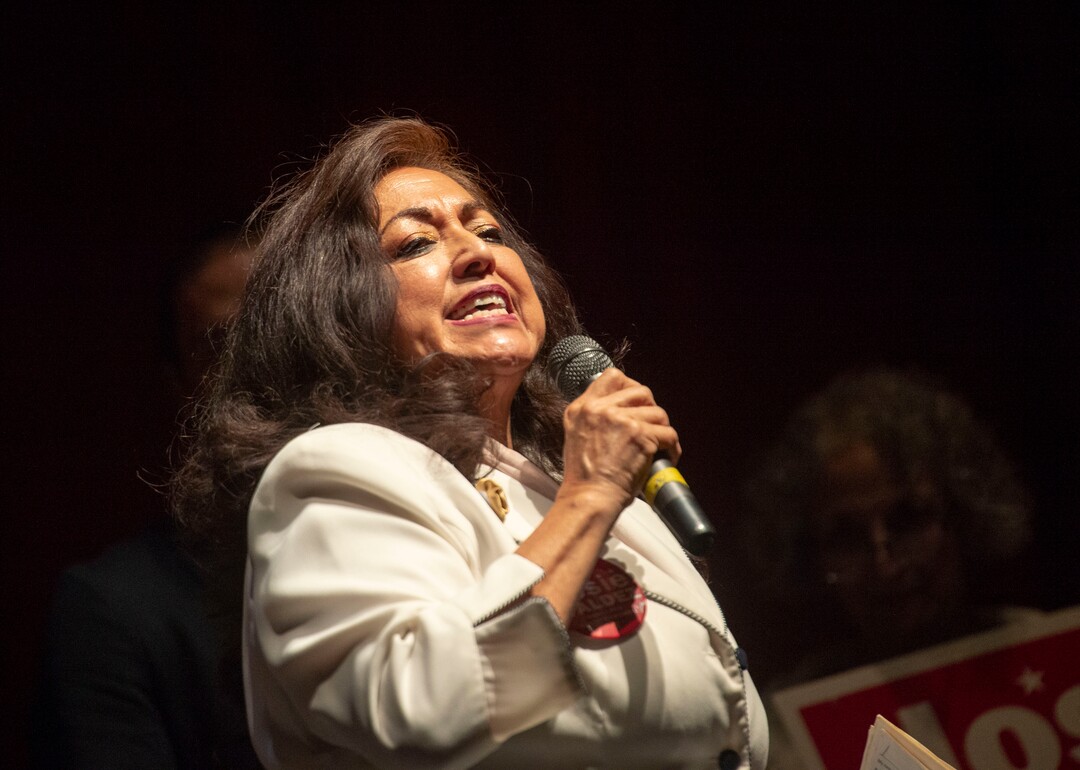 (Rick Egan  |  The Salt Lake Tribune)     Josie Valdez, speaks to the Salt Lake County Democratic Party's Central Committee members, as one of 10 candidates vying the at-large Country Council seats left vacant by now-Salt Lake County Mayor Jenny Wilson, at Eisenhower Jr High, Saturday, Feb. 23, 2019.