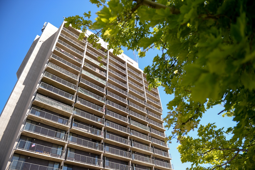 (Chris Samuels | The Salt Lake Tribune) The County High Rise apartment tower in Salt Lake City, pictured Tuesday, July 5, 2022, is a deeply affordable complex for seniors.