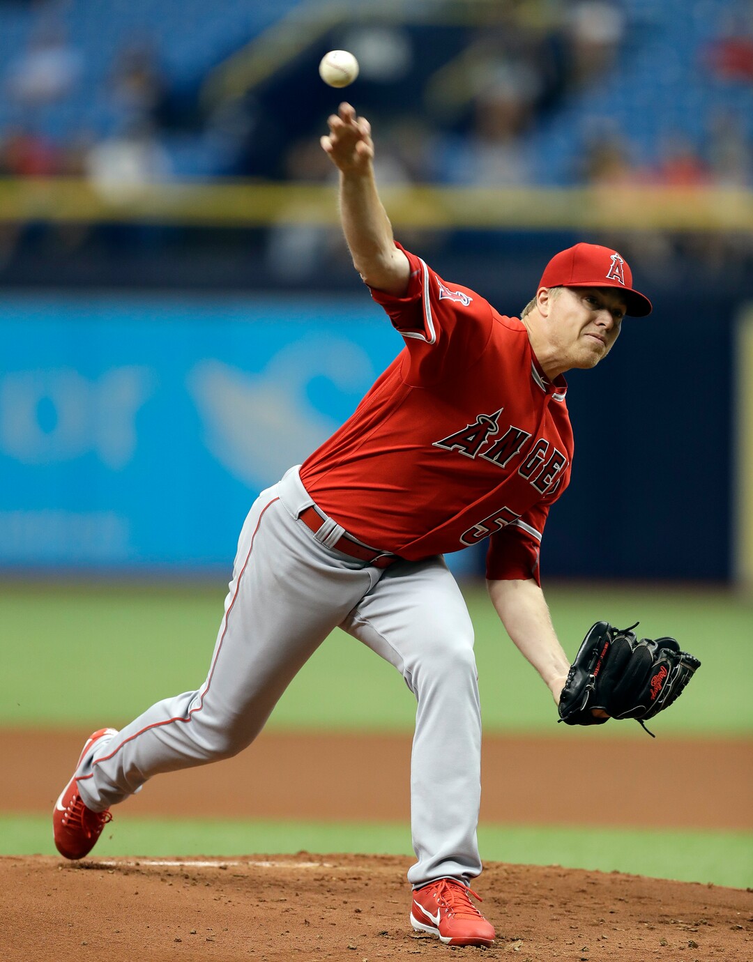 Los Angeles Angels' Daniel Wright pitches to the Tampa Bay Rays during the first inning of a baseball game Thursday, May 25, 2017, in St. Petersburg, Fla. (AP Photo/Chris O'Meara)