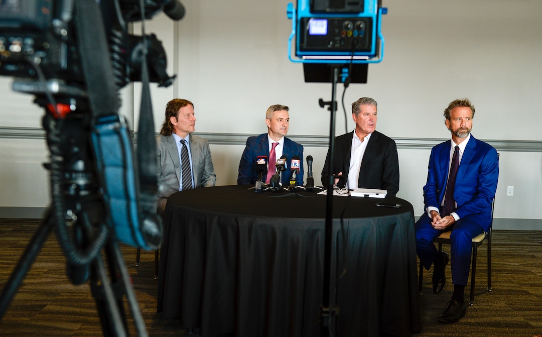 Leah Hogsten  |  The Salt Lake Tribune  Attorneys l-r Sam Adams, Alan Rosca, J. Barton Goplerud and Darren Davis, represent over 400 people who were defrauded by Gaylen Dean Rust of Salt Lake CityÕs  Rust Rare Coin Inc.. The attorneys announced they filed a federal class action suit, Jan.8, 2019 against Zions Bank, accusing the financial institution of knowingly allowing the Ponzi scheme to operate. 
