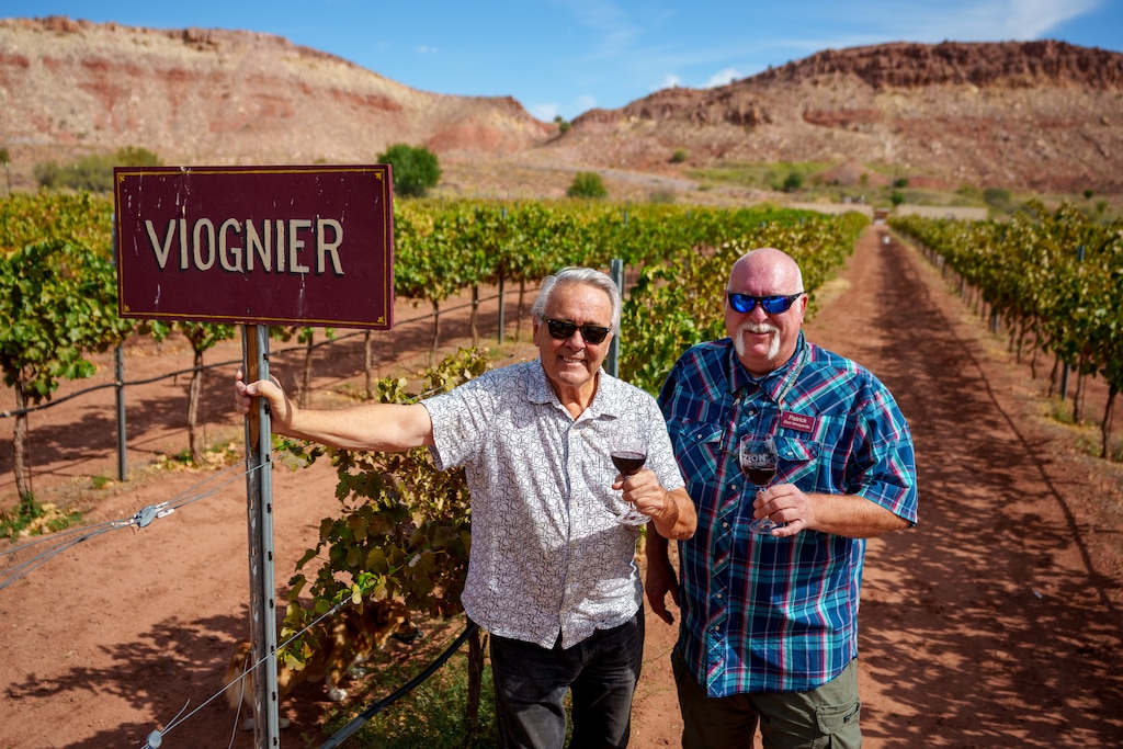 (Trent Nelson  |  The Salt Lake Tribune) Michael Jackson and Patrick Hayes at Zion Vineyards in Leeds on Thursday, Sept. 18, 2025.