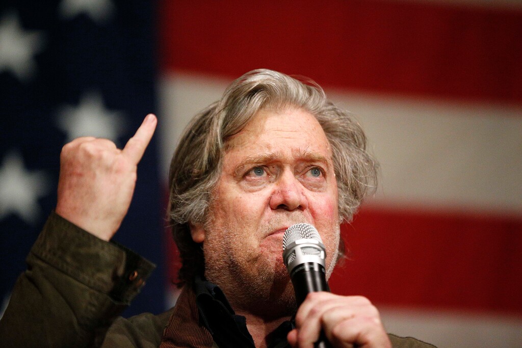 Former White House strategist Steve Bannon speaks during a rally for U.S. Senate hopeful Roy Moore, Tuesday, Dec. 5, 2017, in Fairhope Ala. (AP Photo/Brynn Anderson)