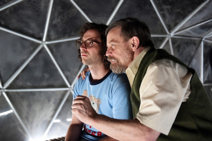 This image released by Sony Pictures Classics shows Kyle Mooney, left, and Mark Hamill in a scene from "Brigsby Bear." (Sony Pictures Classics via AP)