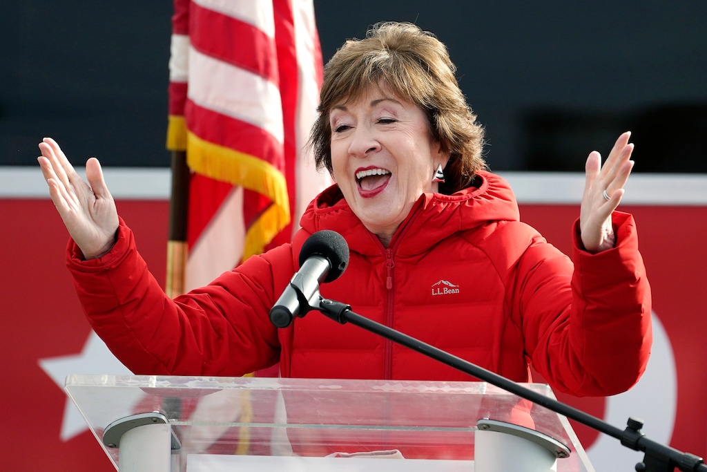 (Robert F. Bukaty | AP) Republican Sen. Susan Collins, R-Maine, speaks on Wednesday, Nov. 4, 2020, in Bangor, Maine, after Tuesday's election.