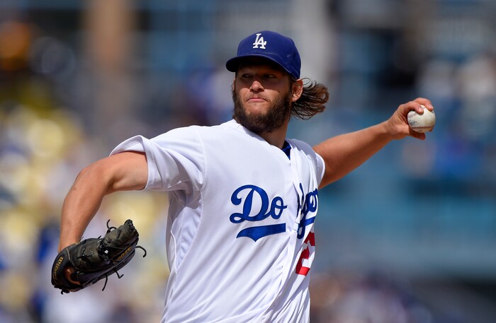 Los Angeles Dodgers starting pitcher Clayton Kershaw throws to the plate during the first inning of a baseball game against the San Diego Padres, Sunday, Oct. 4, 2015, in Los Angeles. (AP Photo/Mark J. Terrill)