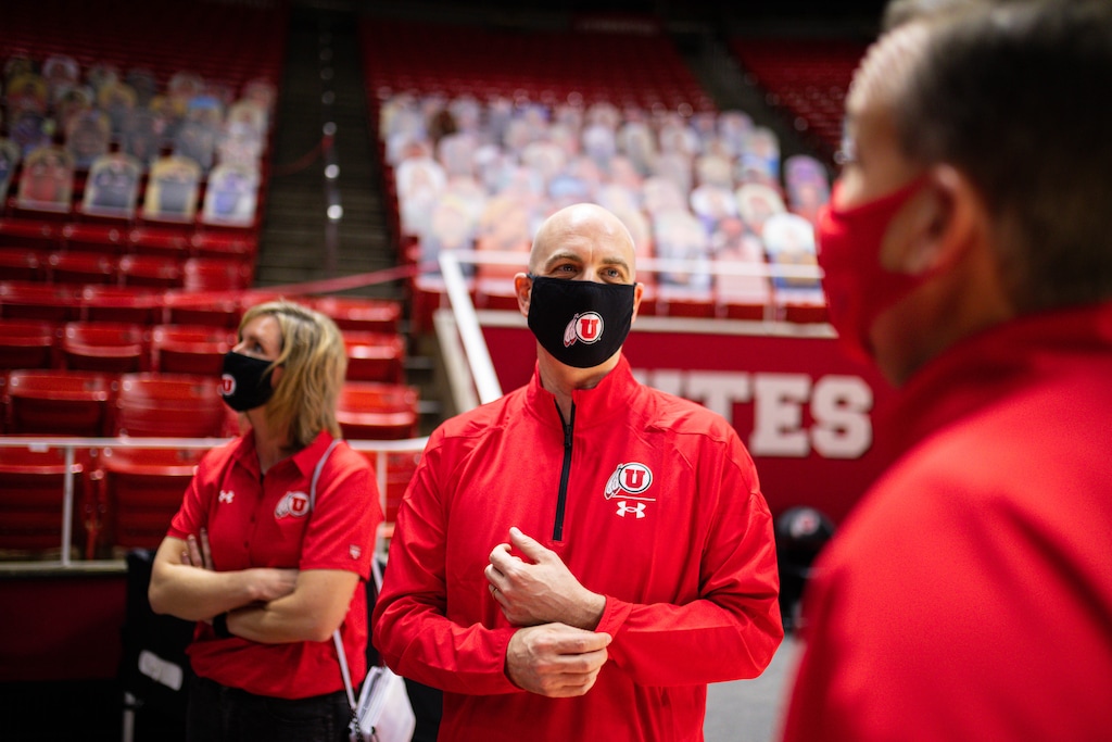 University of Utah men's basketball coach Craig Smith tours the Huntsman Center