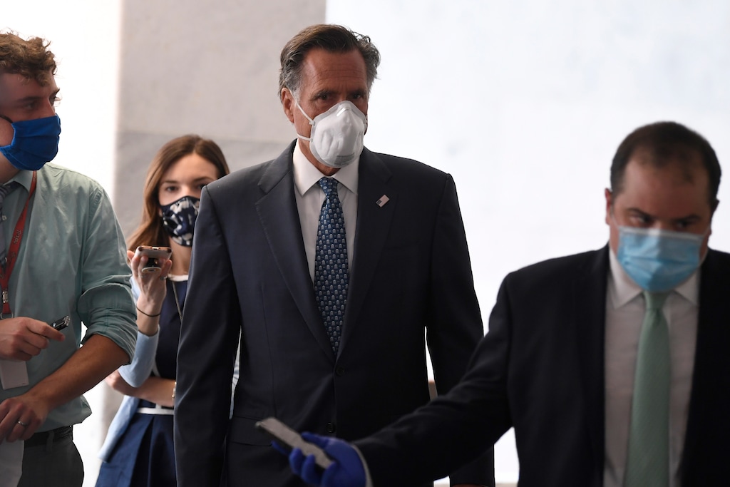 (AP Photo/Susan Walsh) Sen. Mitt Romney, R-Utah, talks to reporters on Tuesday, June 9, 2020.