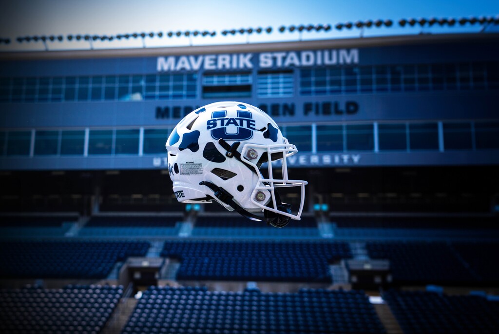 cowpie football helmet Utah State football to wear cow-themed helmet to honor Aggies' history