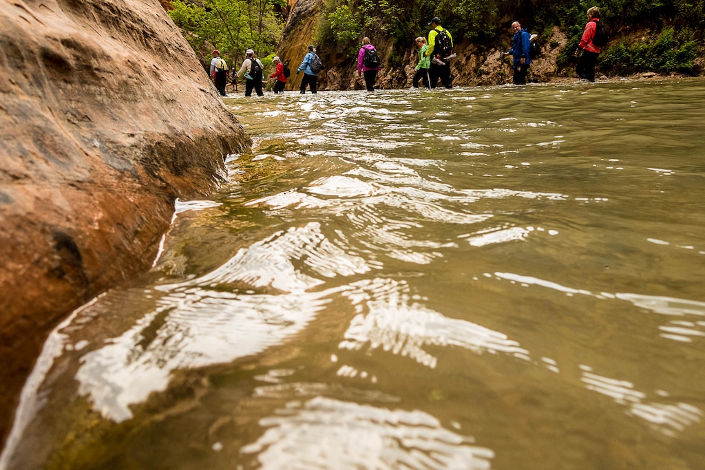 (Trent Nelson  |  The Salt Lake Tribune) Hikers in the Narrows, Zion National Park, Wednesday May 6, 2015. Officials continue to search for a 29-year-old woman who was apparently swept up in a flash flood in this area on Friday, Aug. 19, 2022.