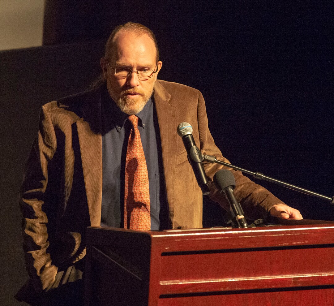 (Rick Egan  |  The Salt Lake Tribune)      Glen Bailey, Executive Director of the Crossroads Urban Center, speaks at the memorial service for Robert "Archie" Archuleta, at the Rose Wagner Theatre, Saturday, March 2, 2019.
