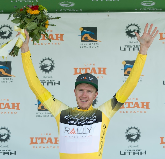 (Rick Egan  |  The Salt Lake Tribune)  Rob Britton retains the yellow jersey, in the Tour of Utah stage 5, Friday, August 4, 2017.


