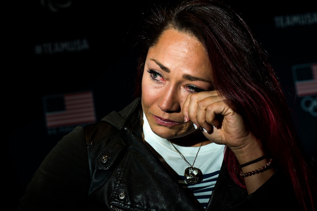 (Chris Detrick  |  The Salt Lake Tribune)  Skeleton athlete Katie Uhlaender speaks Monday during the Team USA Media Summit at the Grand Summit Hotel in Canyons Village.