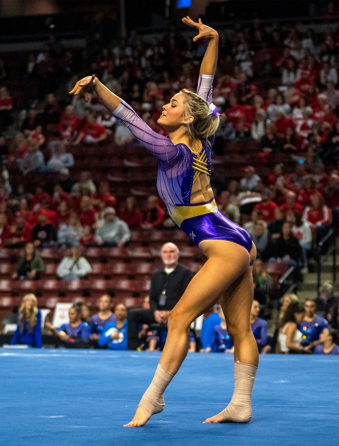 (Rick Egan | The Salt Lake Tribune)  LSU gymnast Livvy Dunne competes on the floor, in a gymnastics meet between Utah, LSU, Oklahoma and UCLA at the Maverik Center, on Saturday, Jan. 13, 2024.